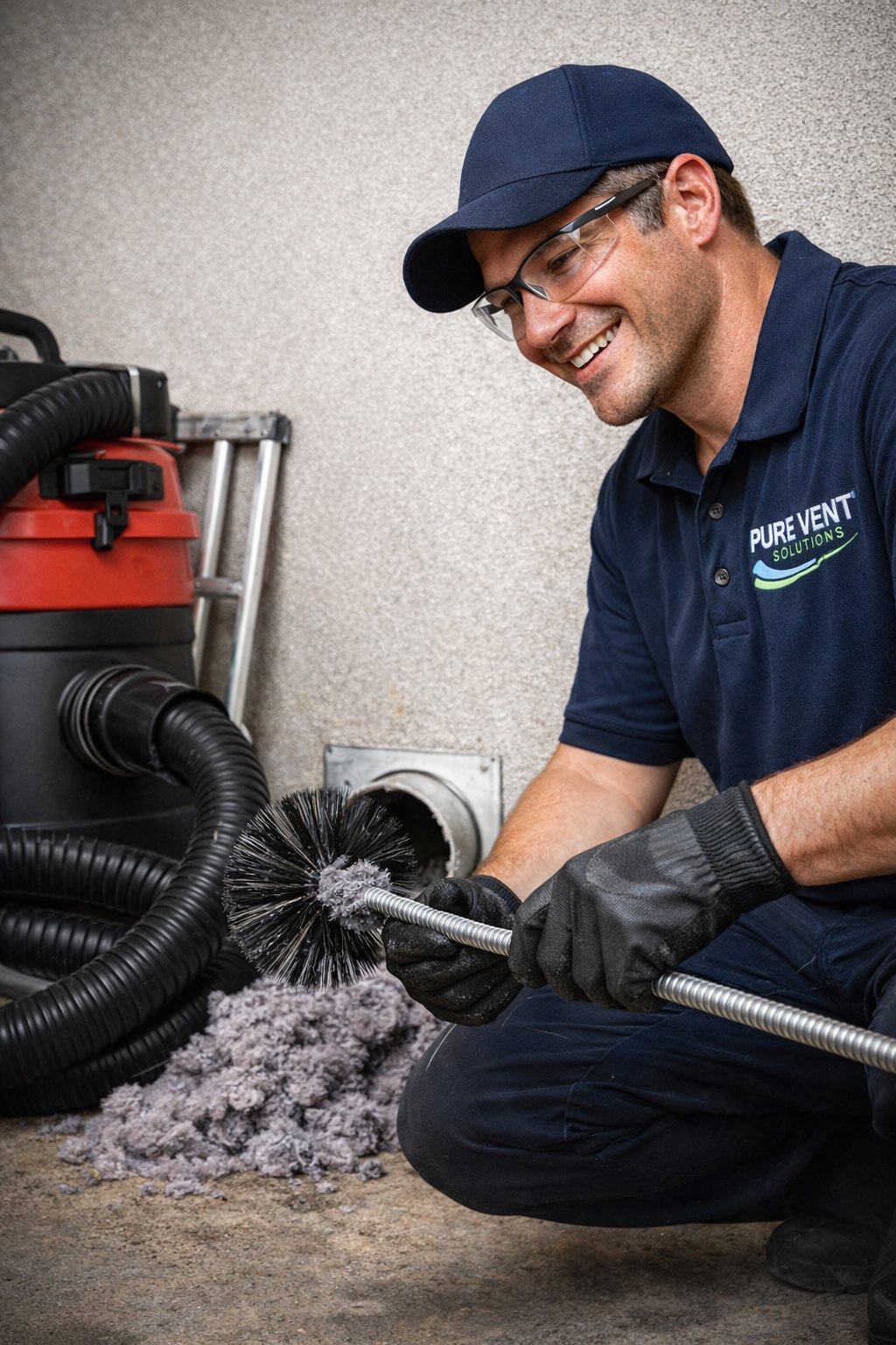 Pure Vent Solutions technician cleaning dryer vent in Dallas TX
